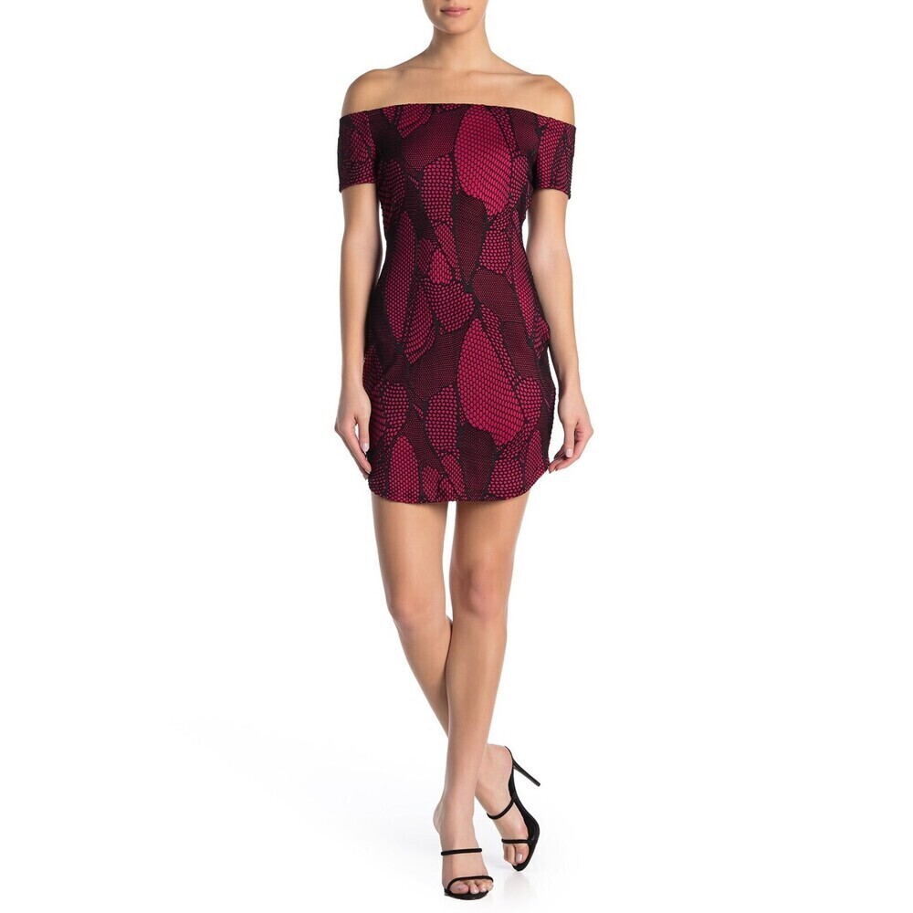 Bailey Blue Women's Flocked Off The Shoulder Bodycon Dress Large In Fuchsia $118